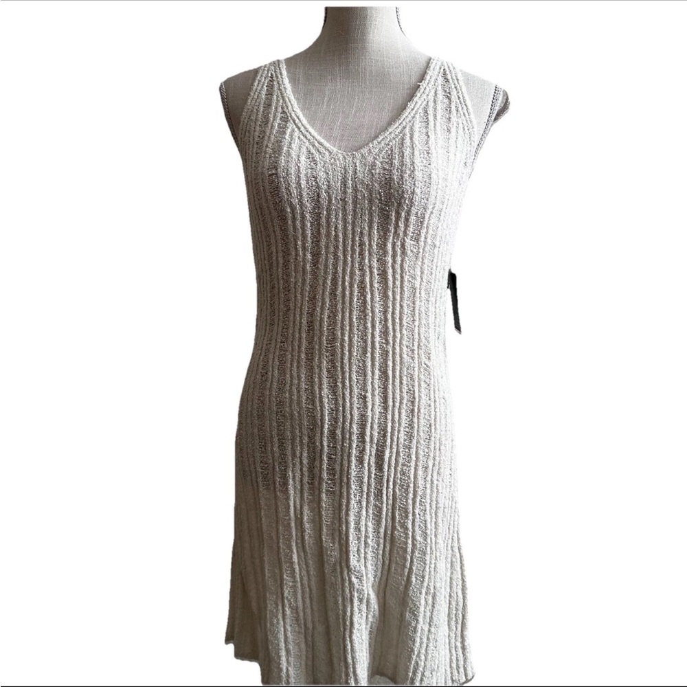 Boho Dress Cream Sleeveless Scoop Neck Stretch Semisheer Coverup Size M